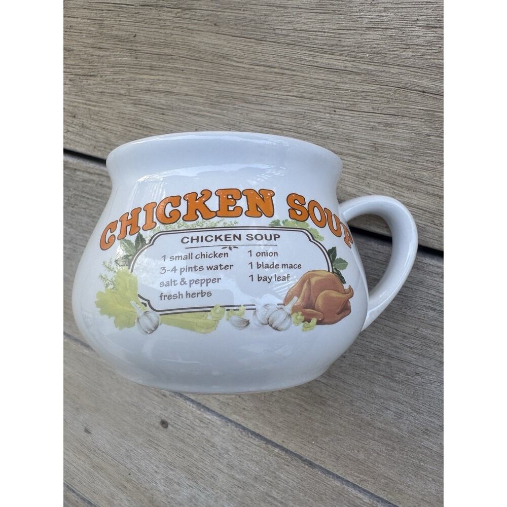 Chicken Soup Ceramic Recipe Mug Bowl Cup Vintage DAT'L DO-IT INC Cottage Grandma